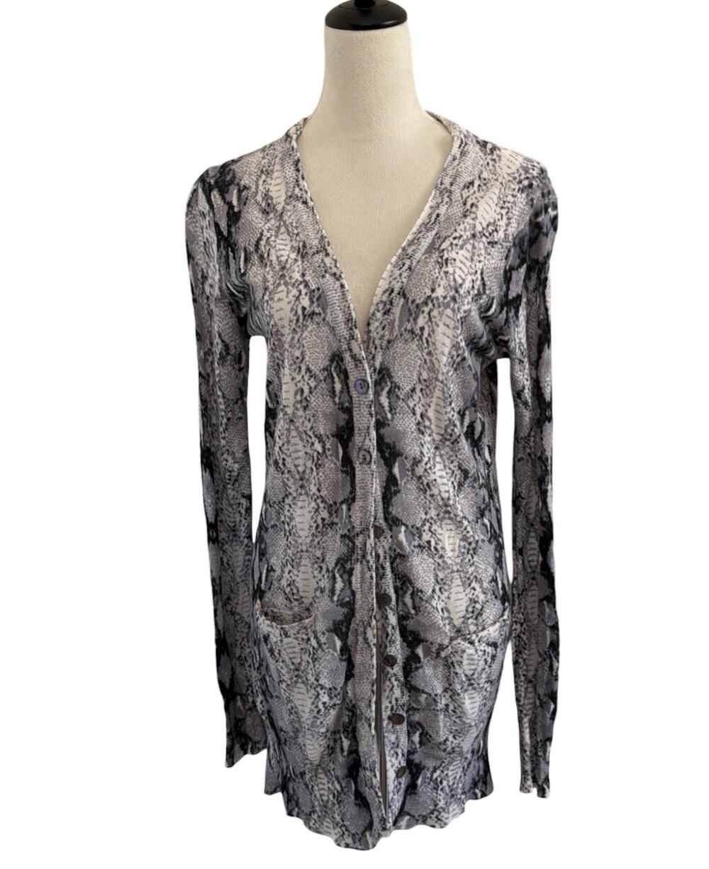 Ellison Linen Cotton Blend Cardigan Sweater Medium Snake Print V-Neck Layering